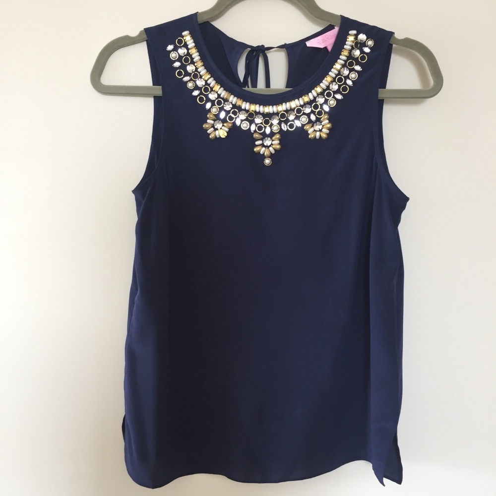 Lilly Pulitzer Beaded Navy Sleeveless Top